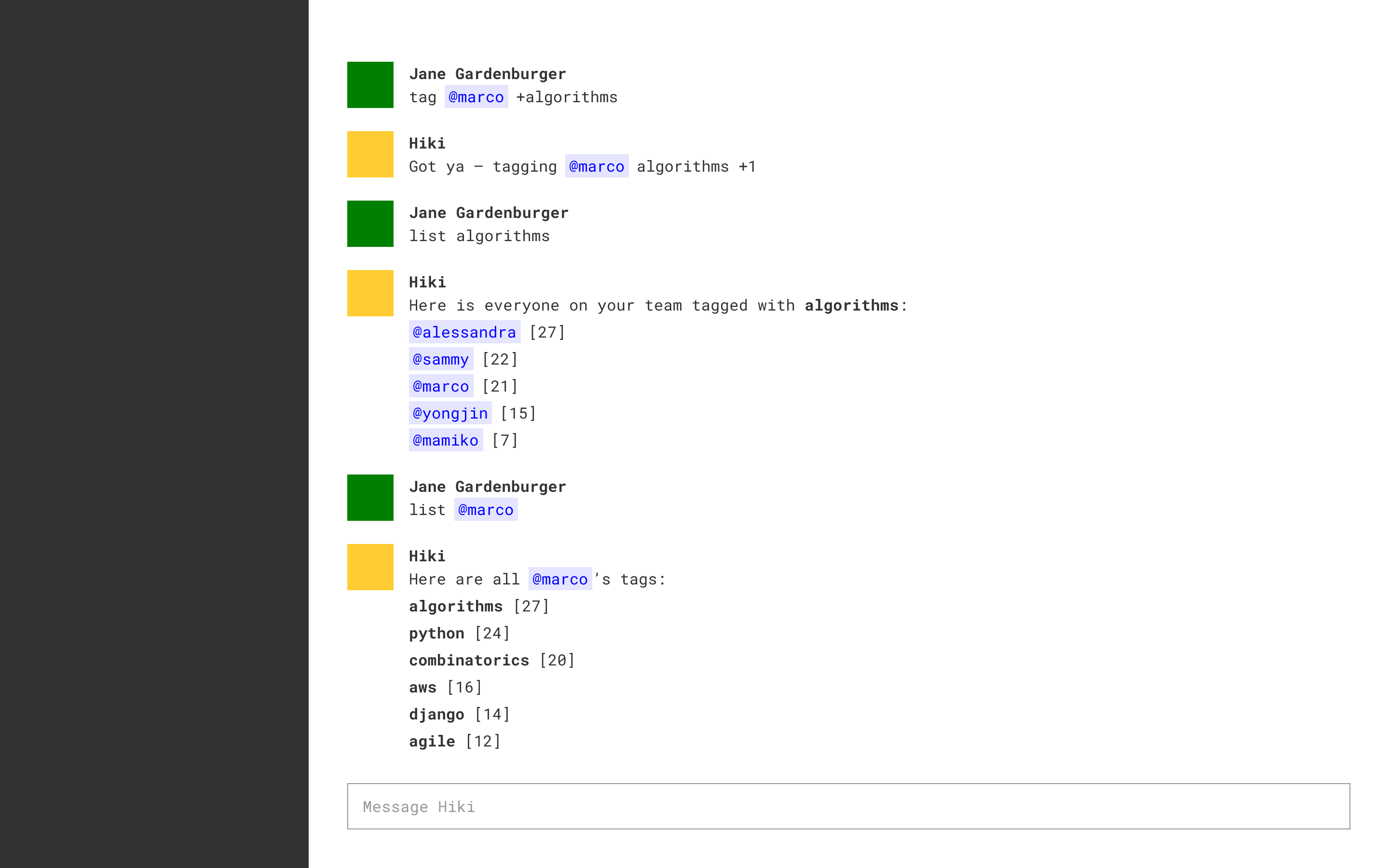 Wireframe of Hiki’s command-line interface used for collaboration with the engineering team