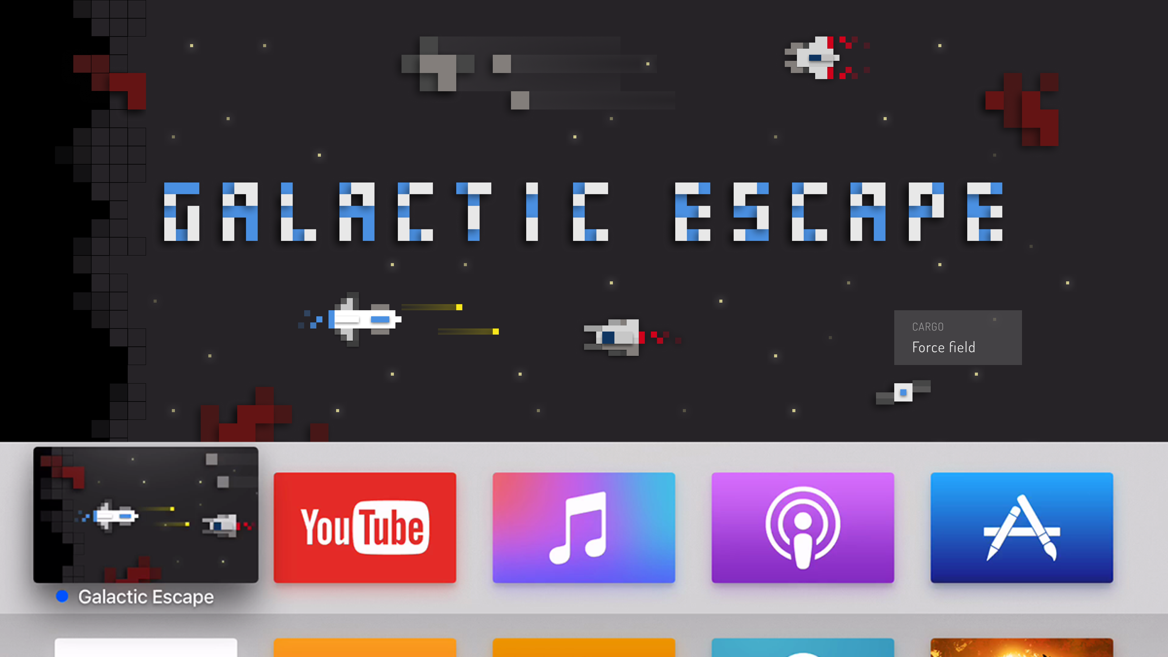 Top Shelf view of Galactic Escape on the Apple TV Home Screen
