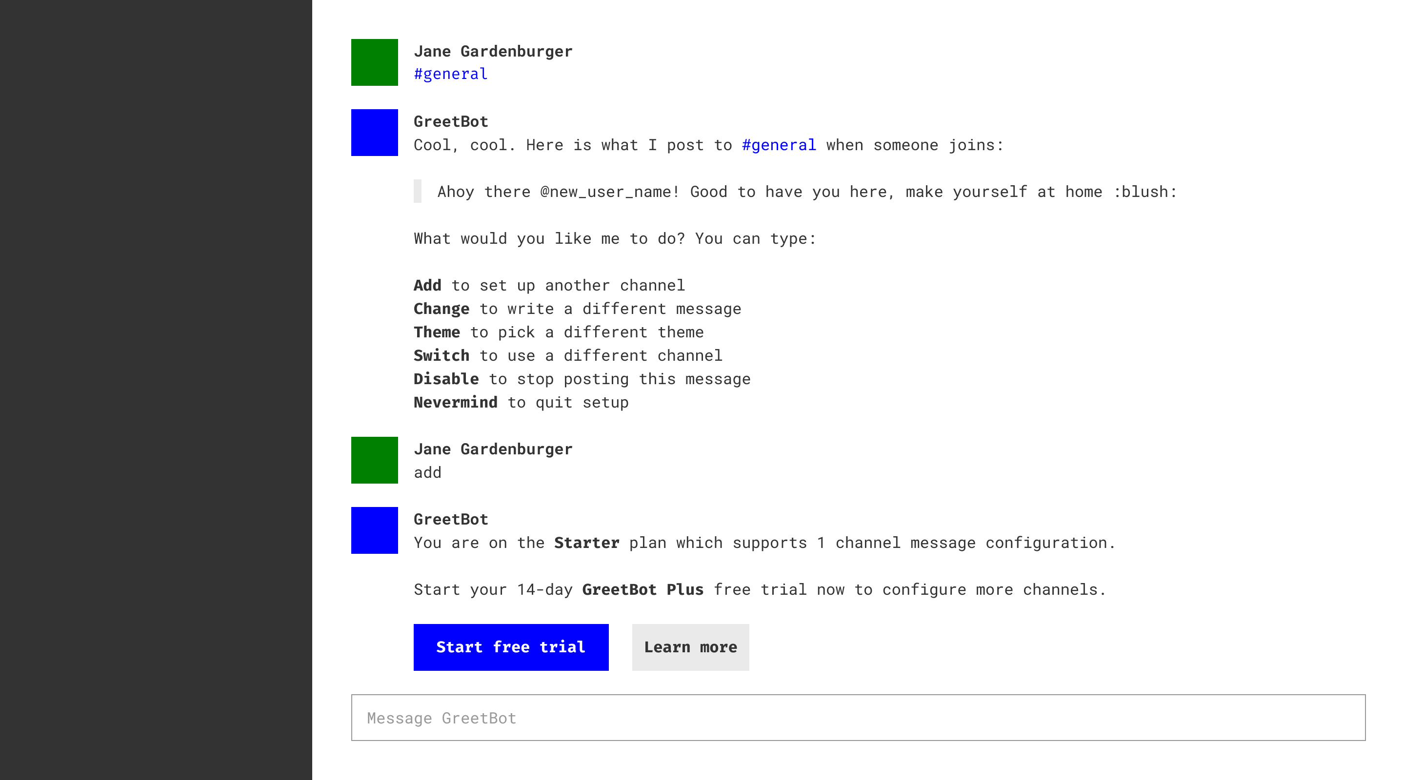 Wireframe of GreetBot’s conversational interface used for collaboration with the engineering team