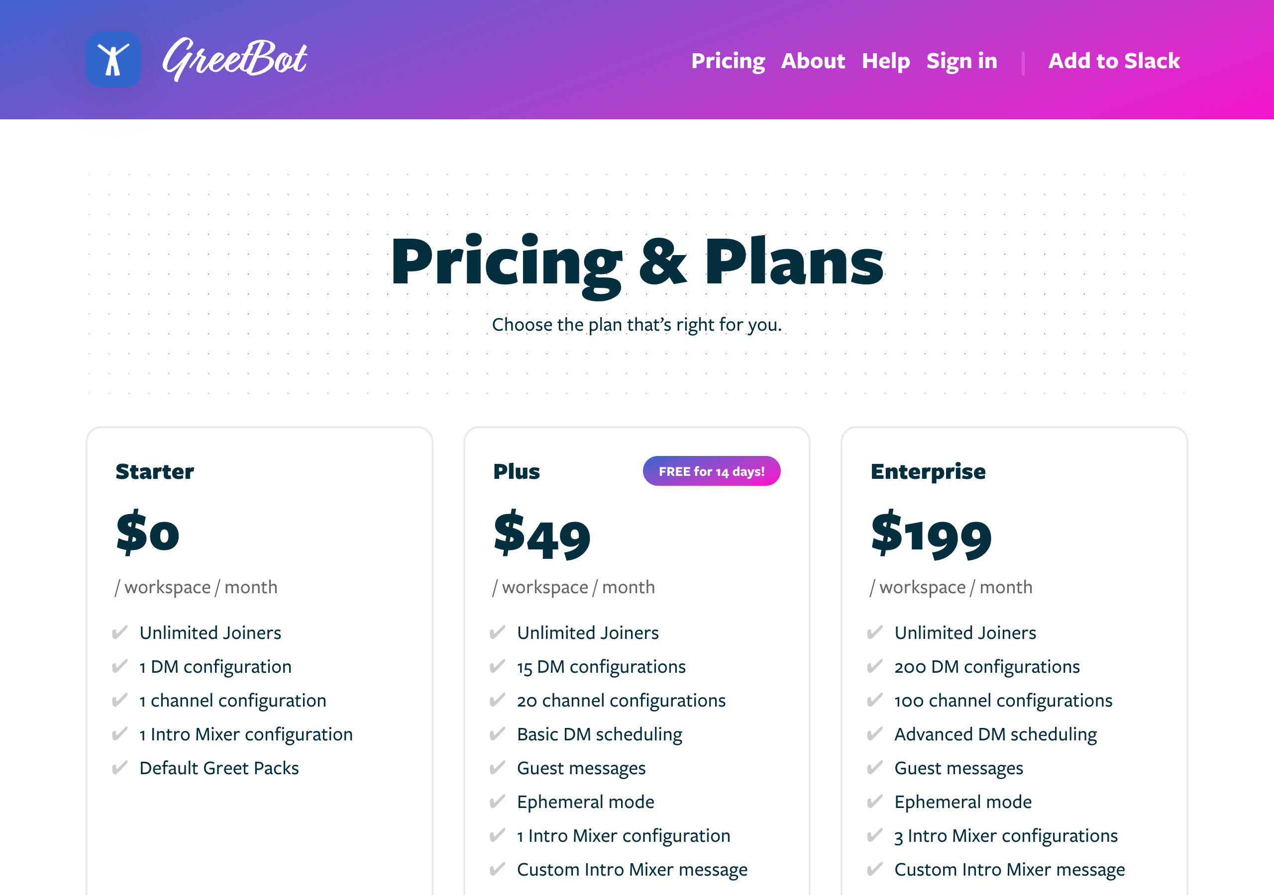 Screenshot of the pricing page (desktop viewport)