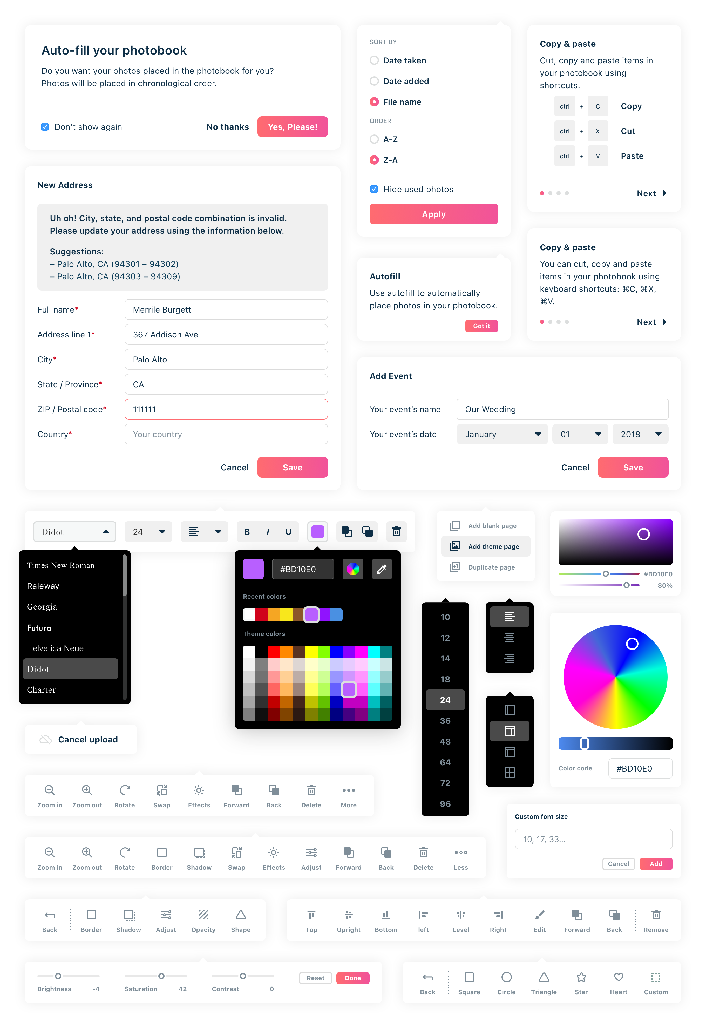 Mixbook user interface components