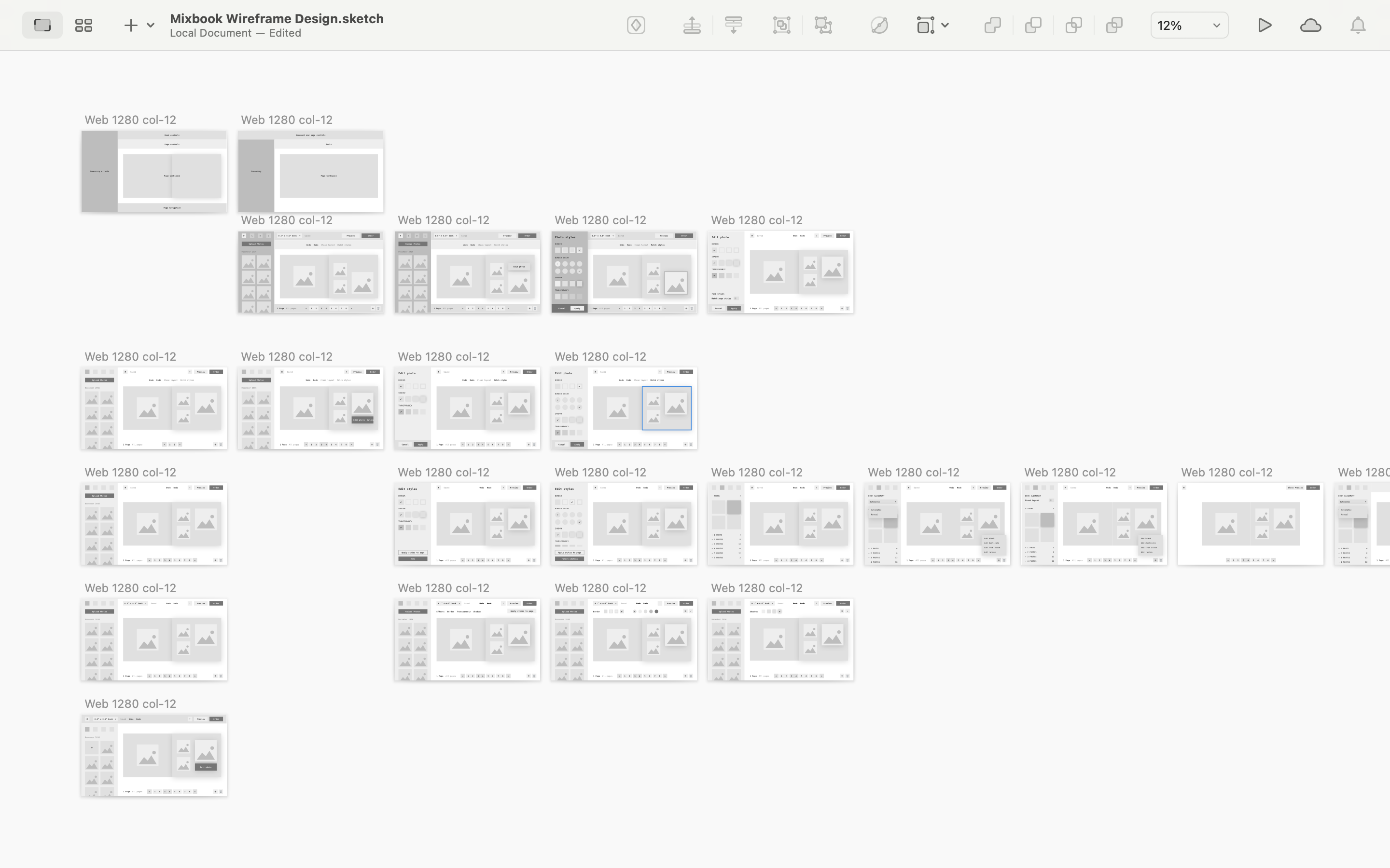 Screenshot of the Sketch wireframe design file