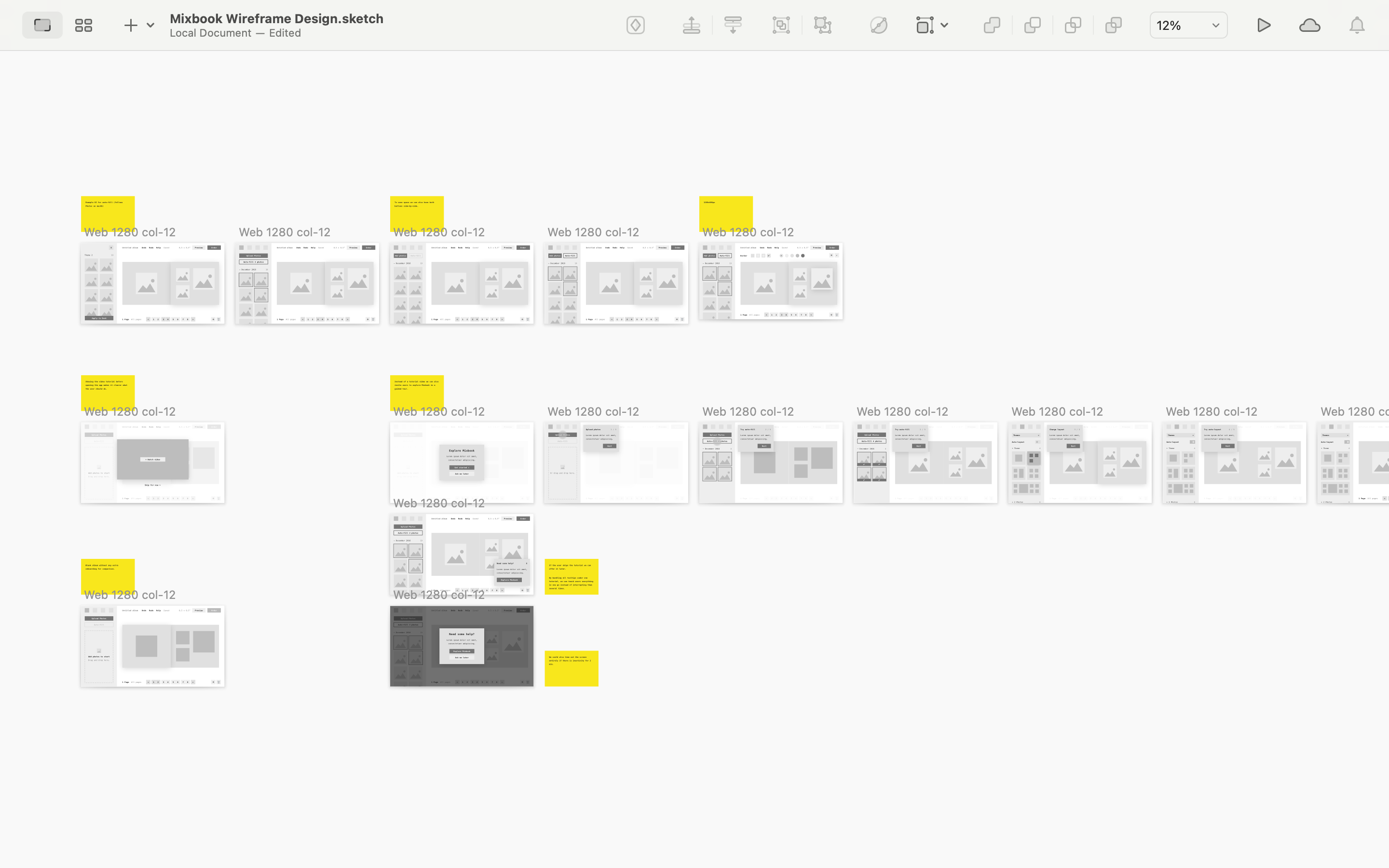 Screenshot of the Sketch wireframe design file