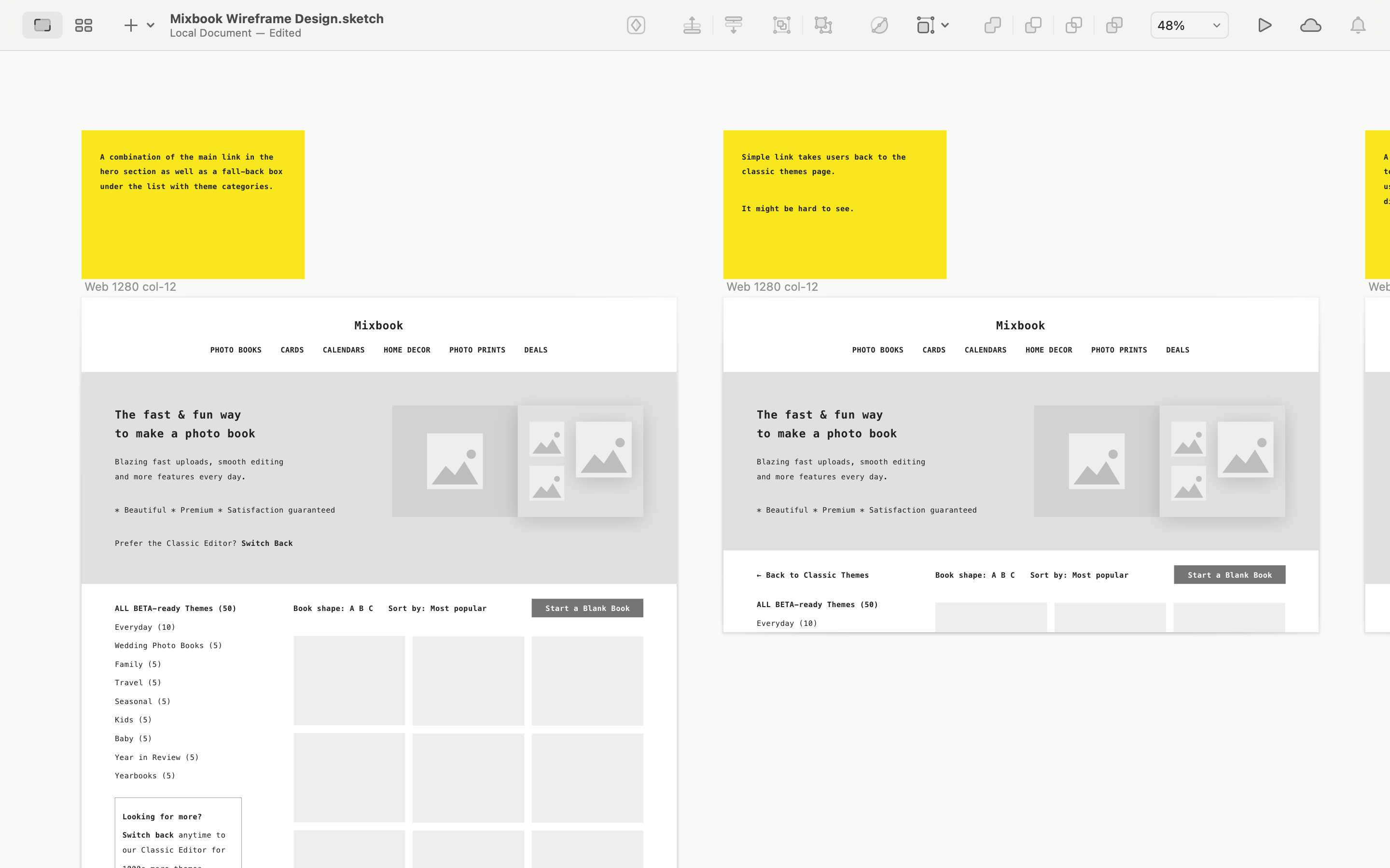 Screenshot of the Sketch wireframe design file