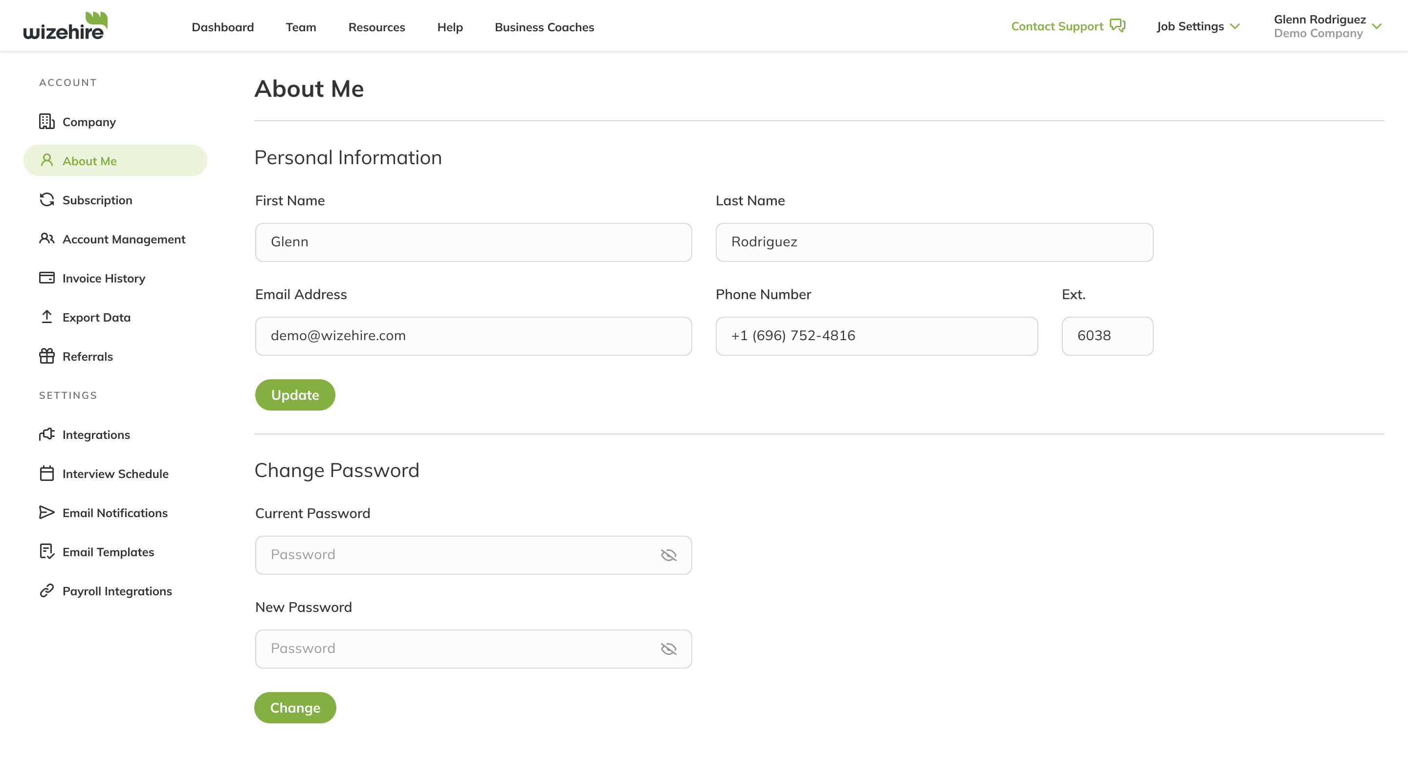 Frame of the company information page used for tesing the new design system