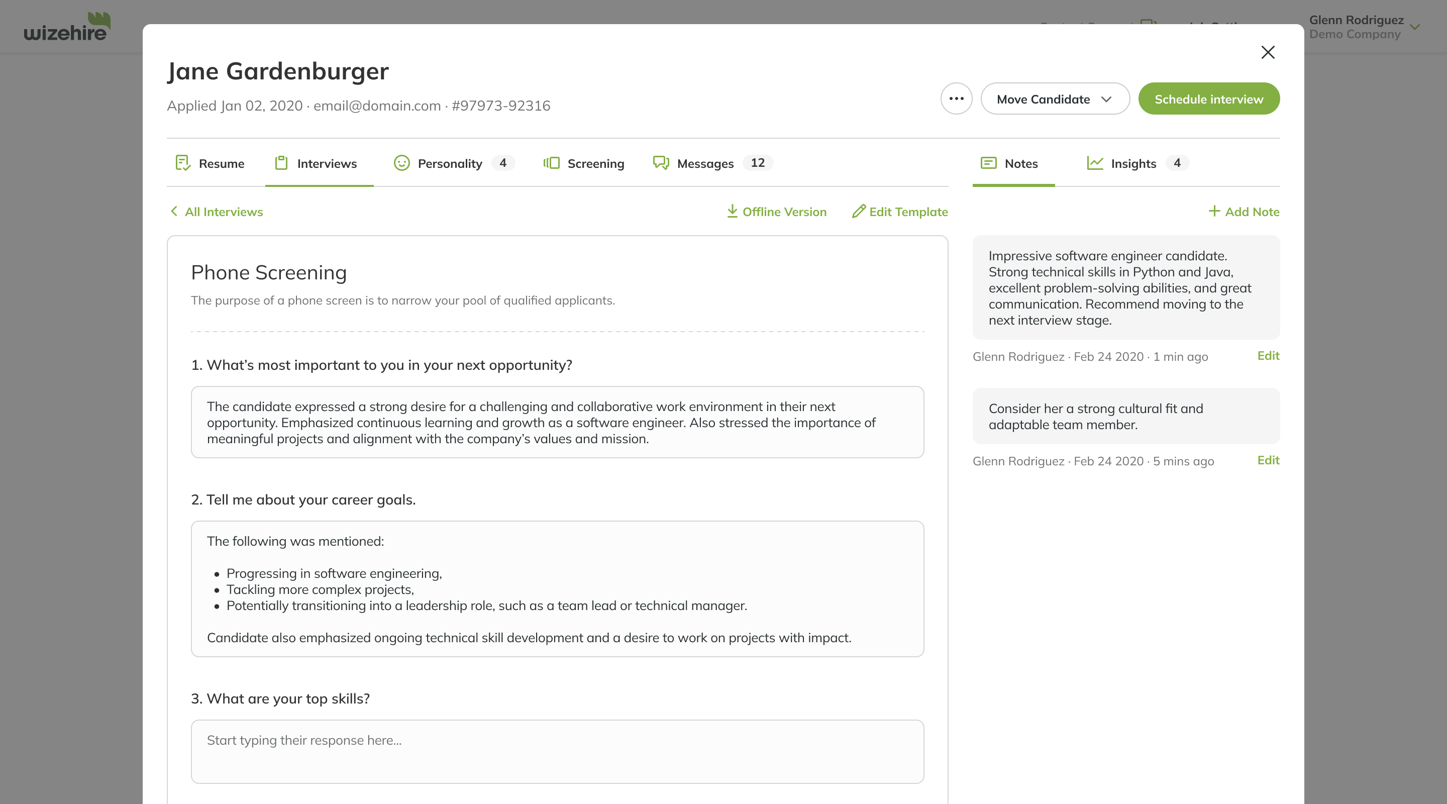 Frame of the candidate page used for tesing the new design system