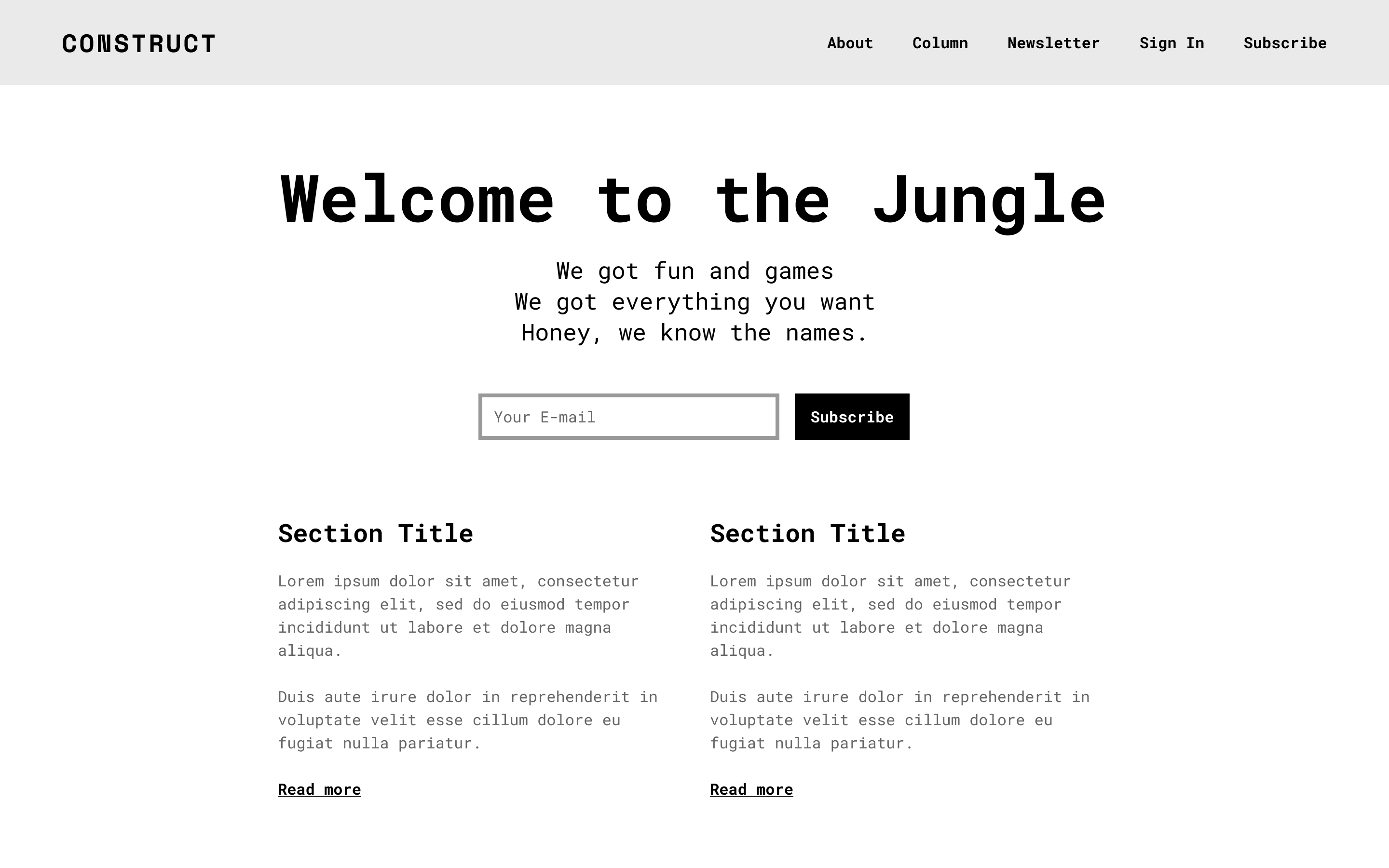 Example usage template of the Construct wireframe design system