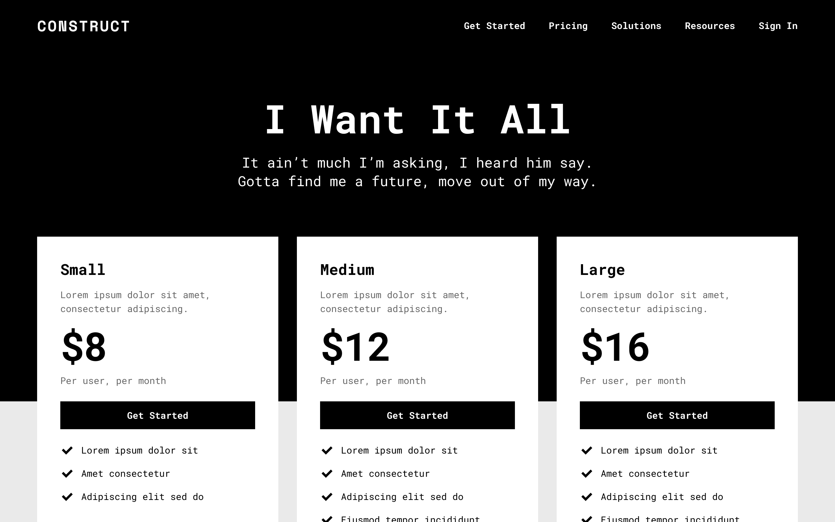 Example usage template of the Construct wireframe design system
