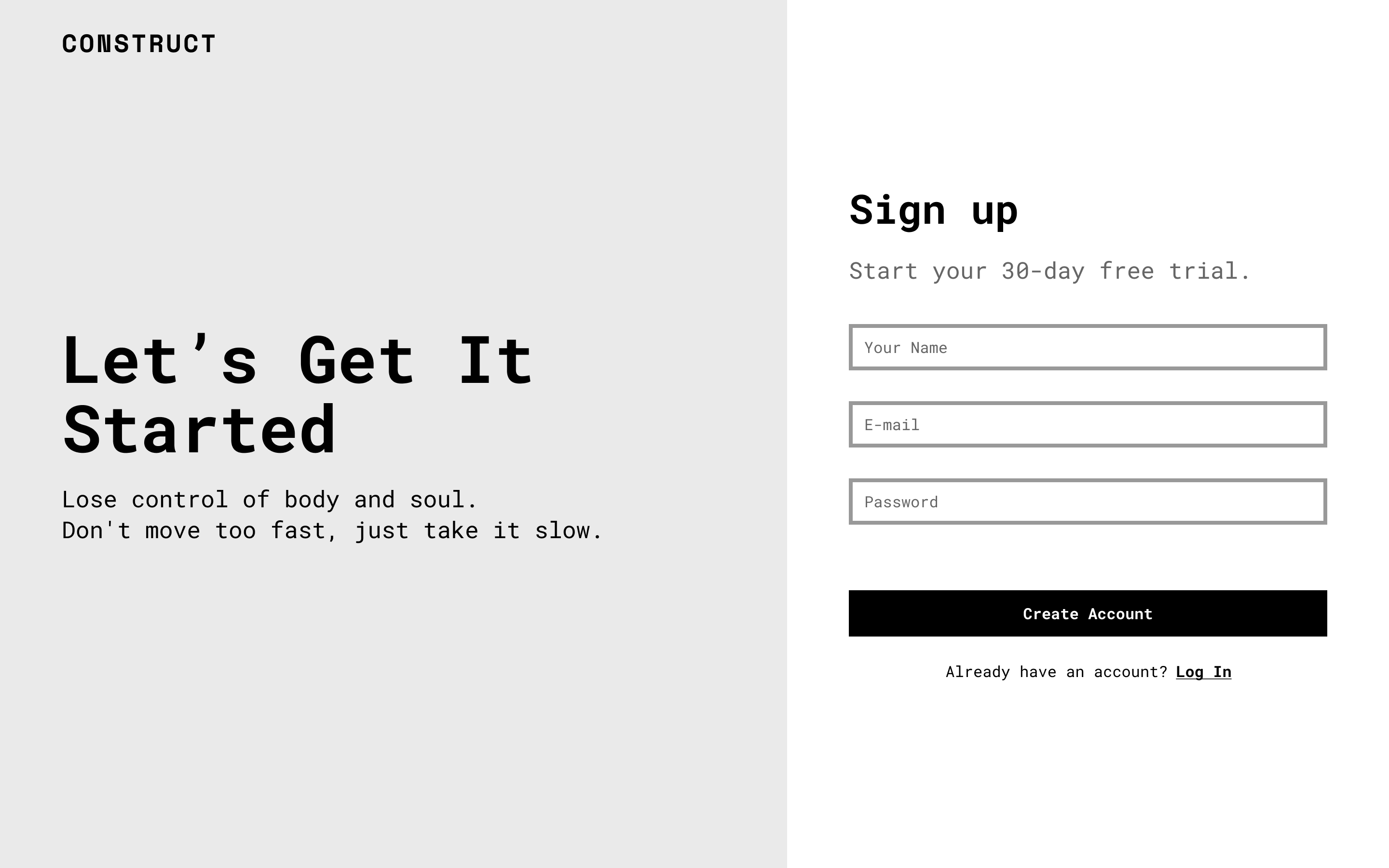Example usage template of the Construct wireframe design system