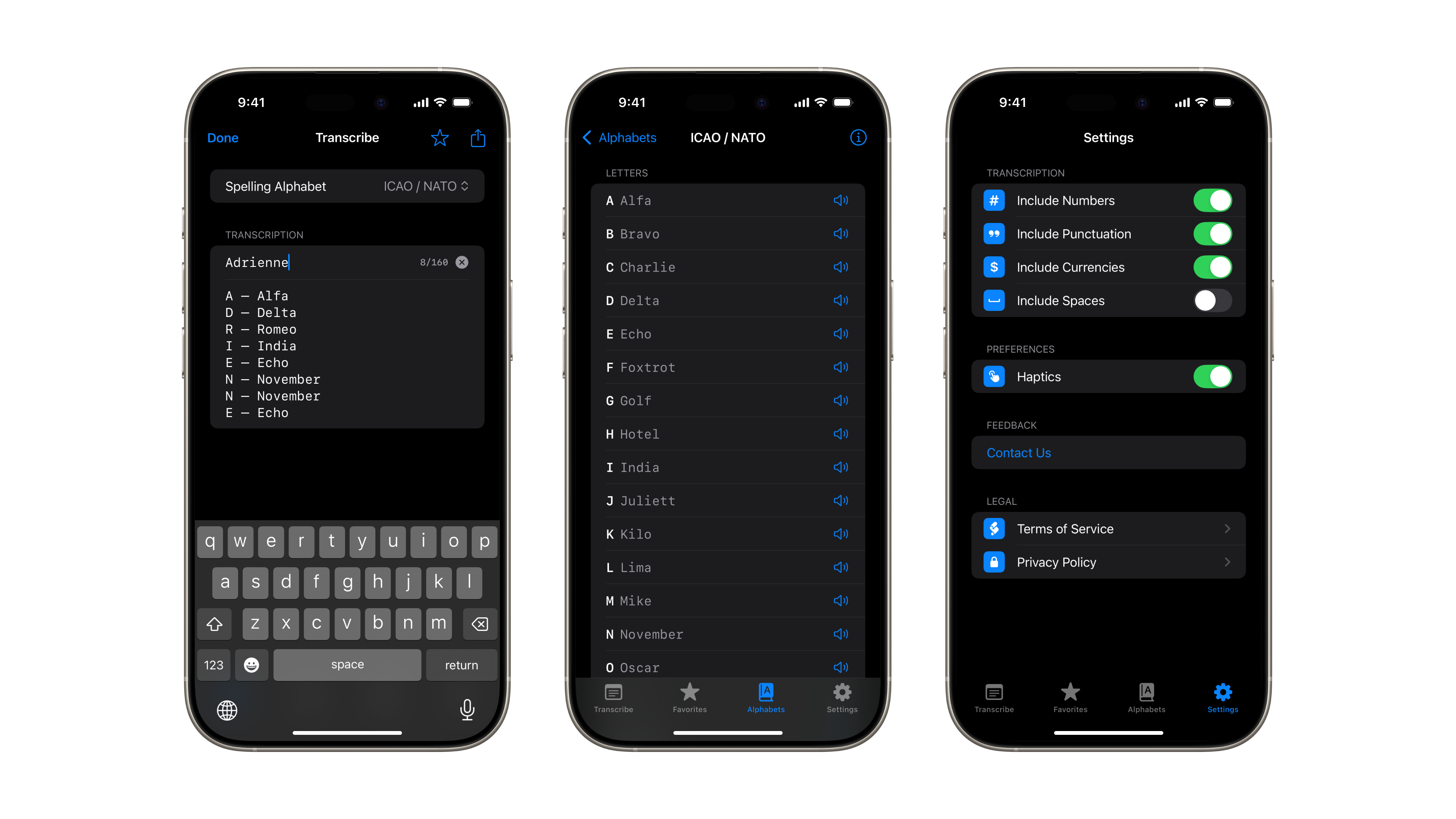 Slide displaying three Codifier iOS app screenshots taken in dark mode