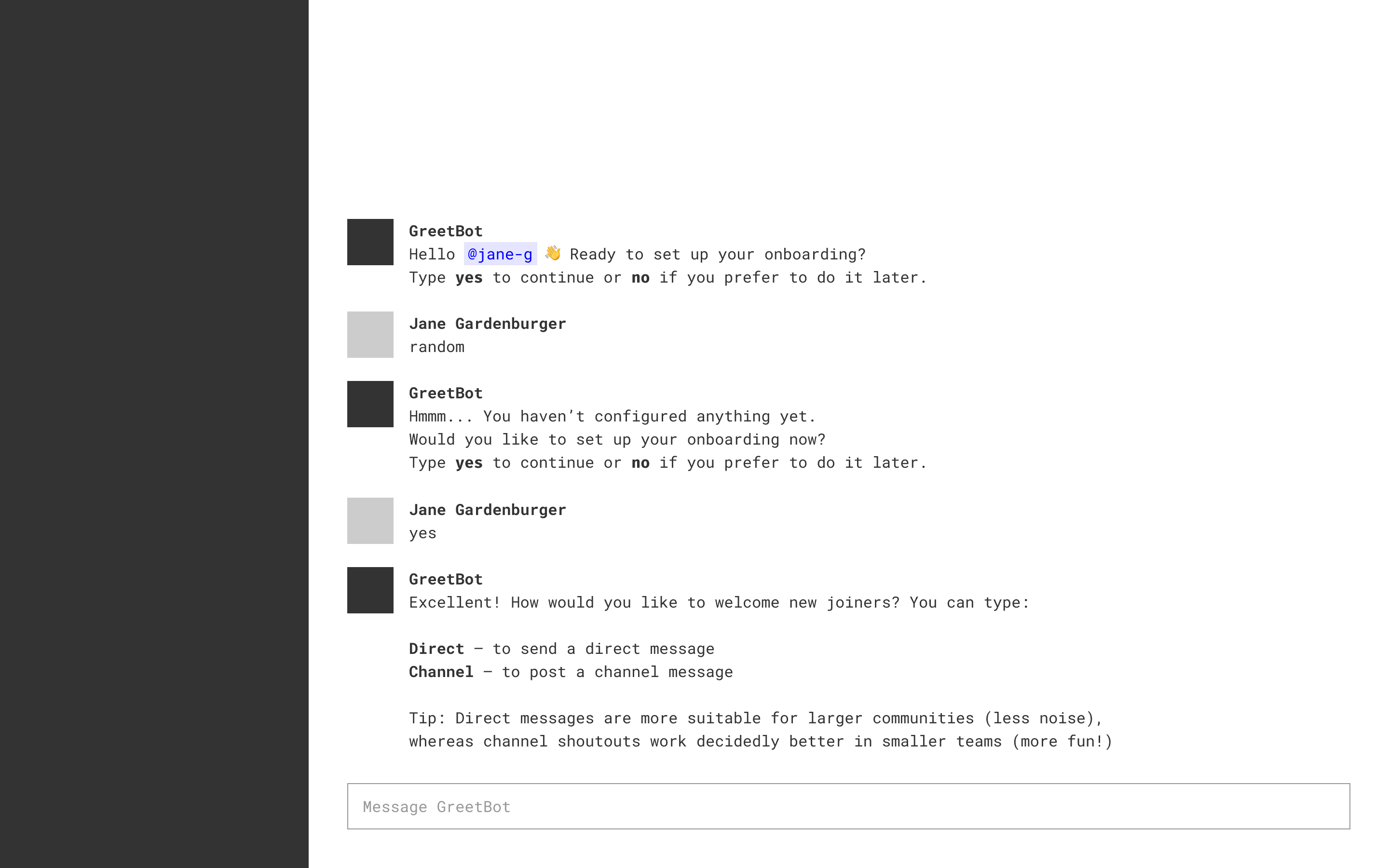Wireframe of GreetBot’s activation flow