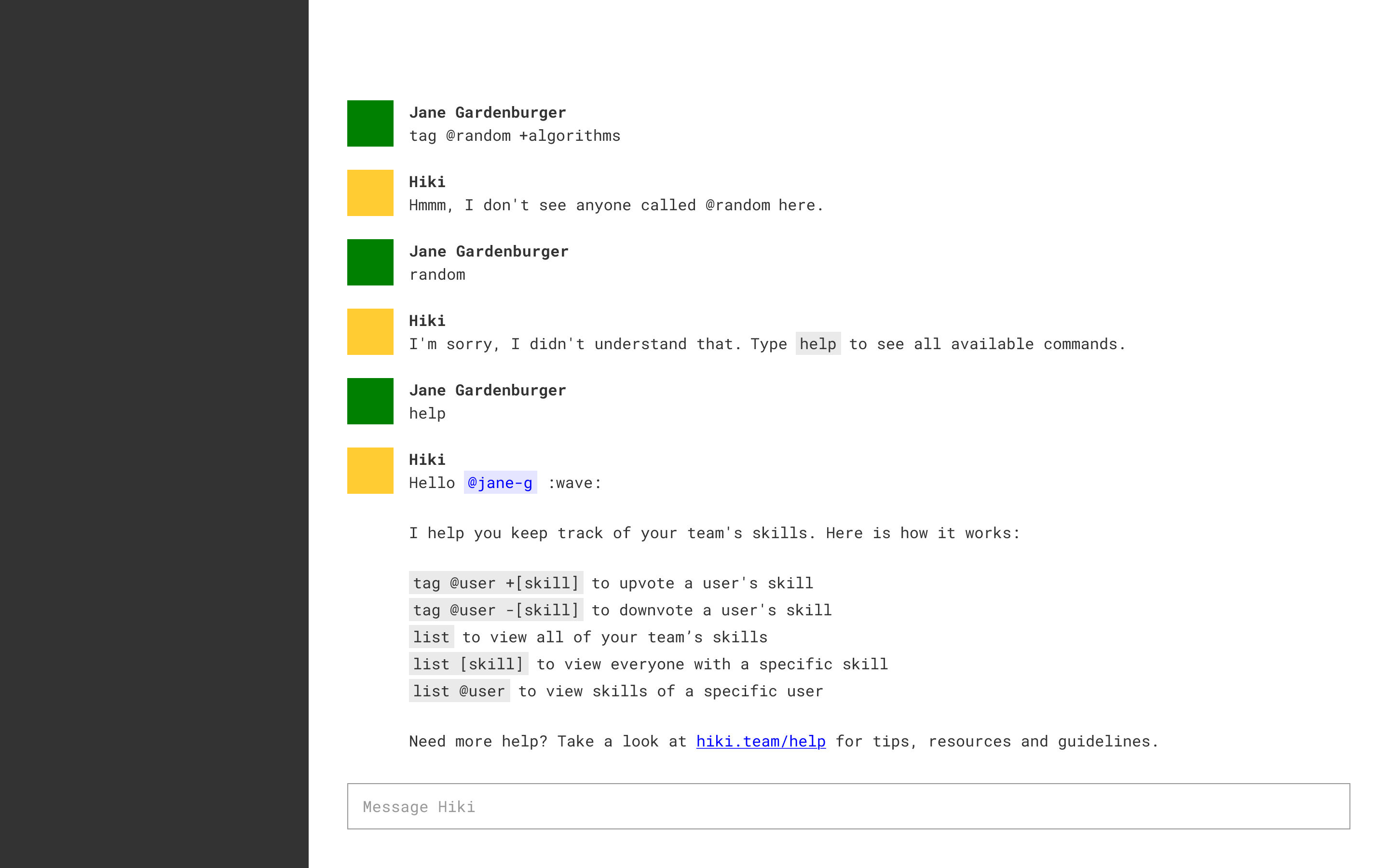 Wireframe of Hiki’s tag and list commands