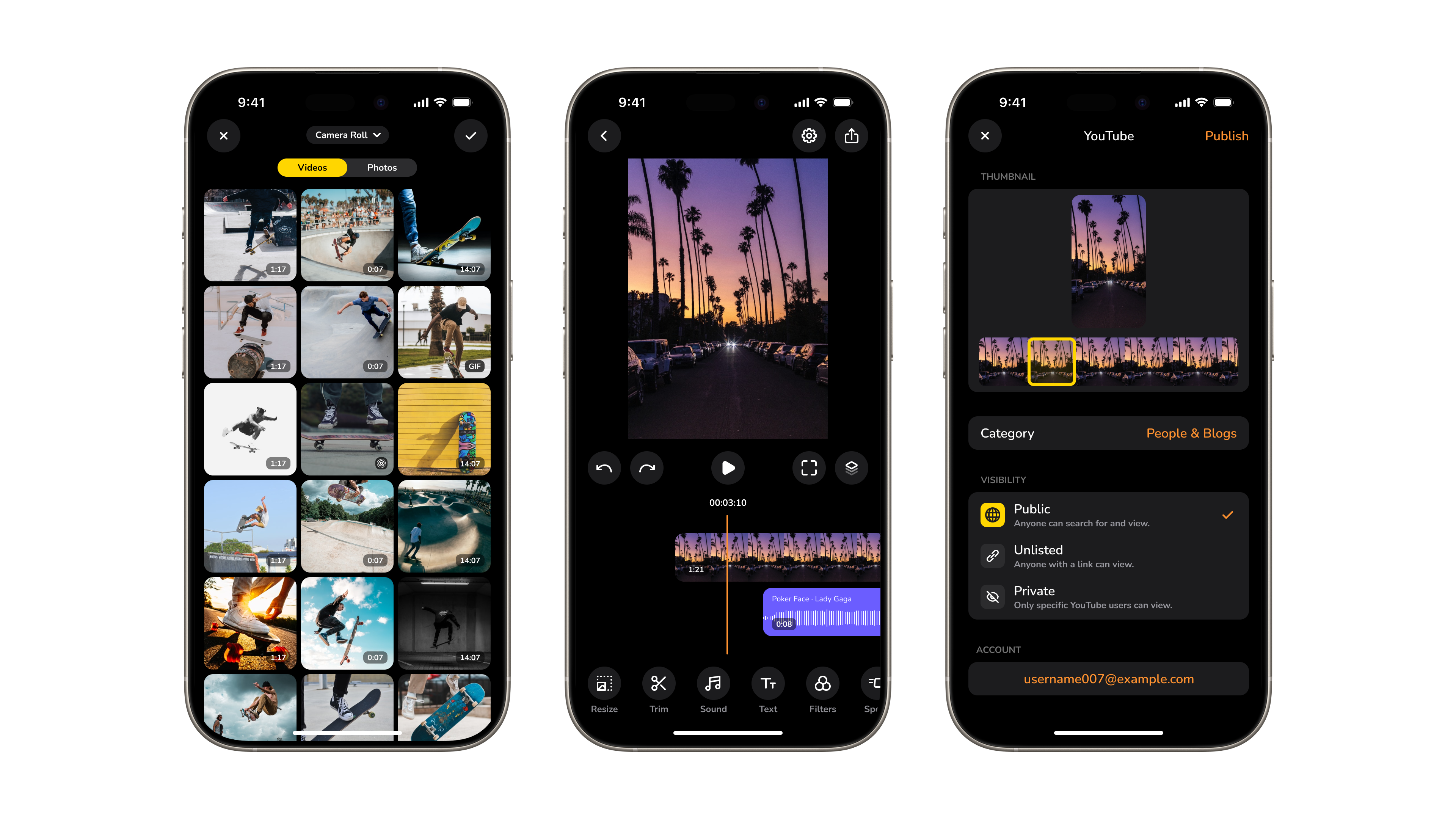 Slide displaying three Videoshop iOS app screenshots