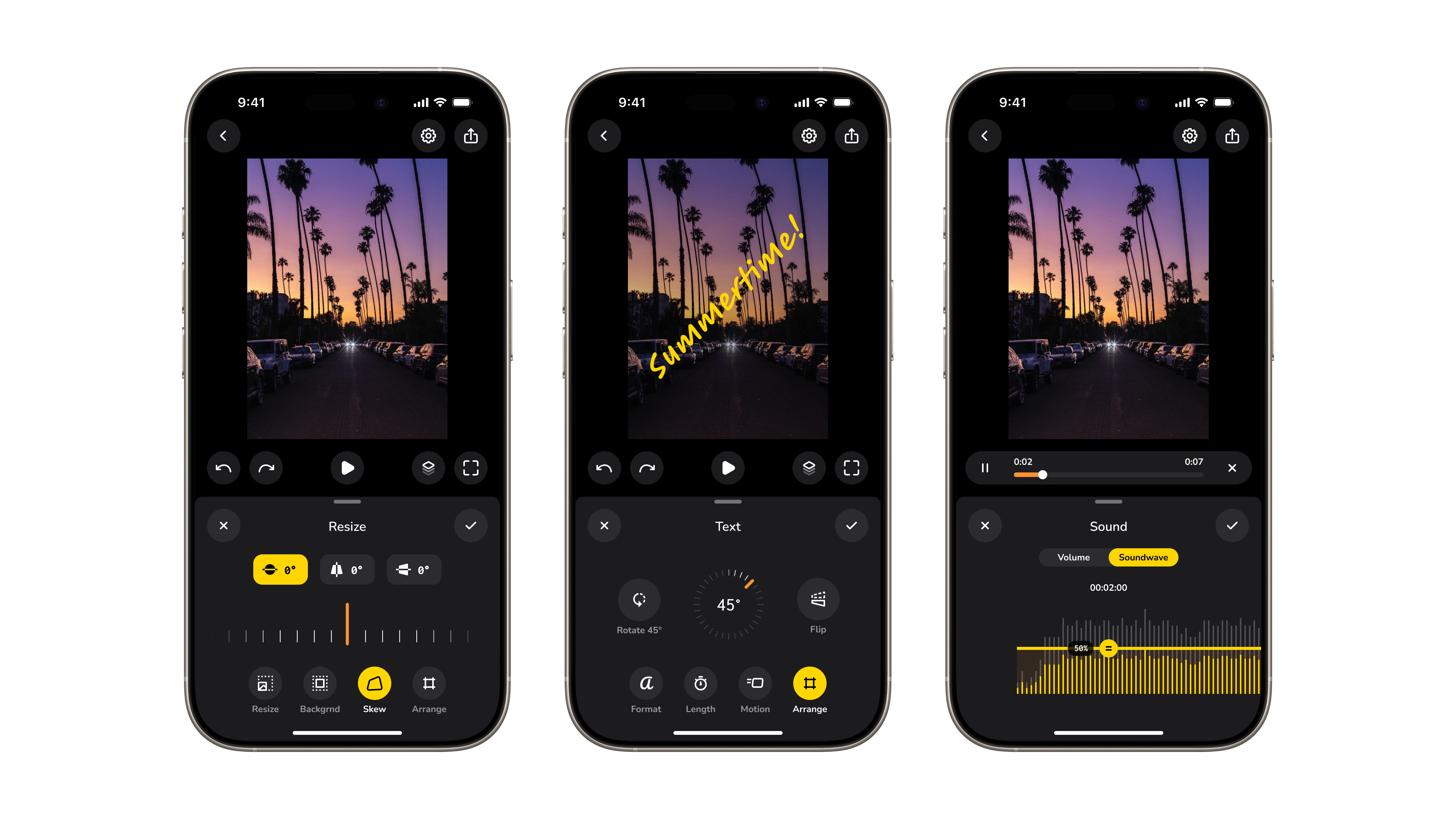 Slide displaying three Videoshop iOS app screenshots