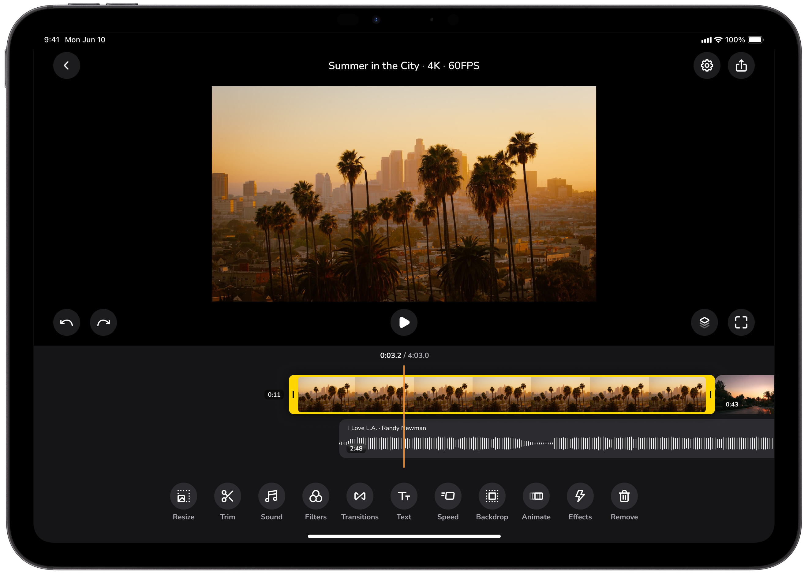 Slide displaying a screenshot of a video editing app for iPadOS