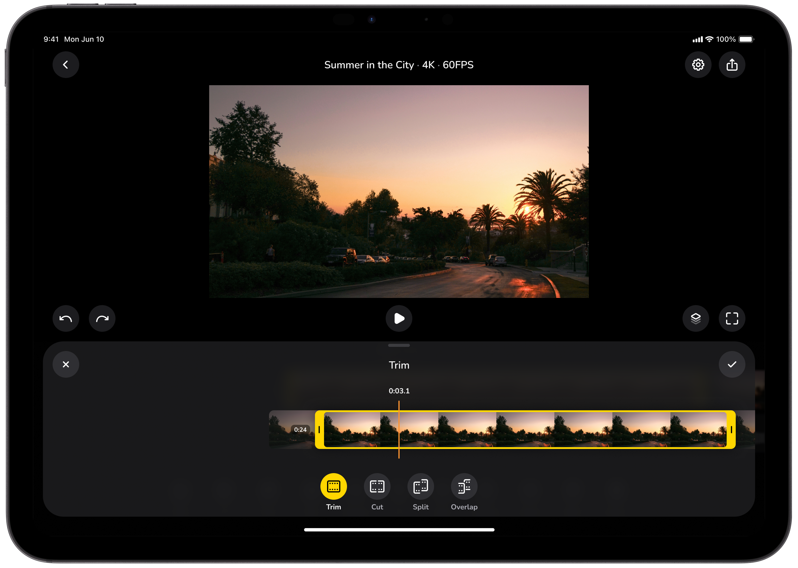 Slide displaying a screenshot of a video editing app for iPadOS