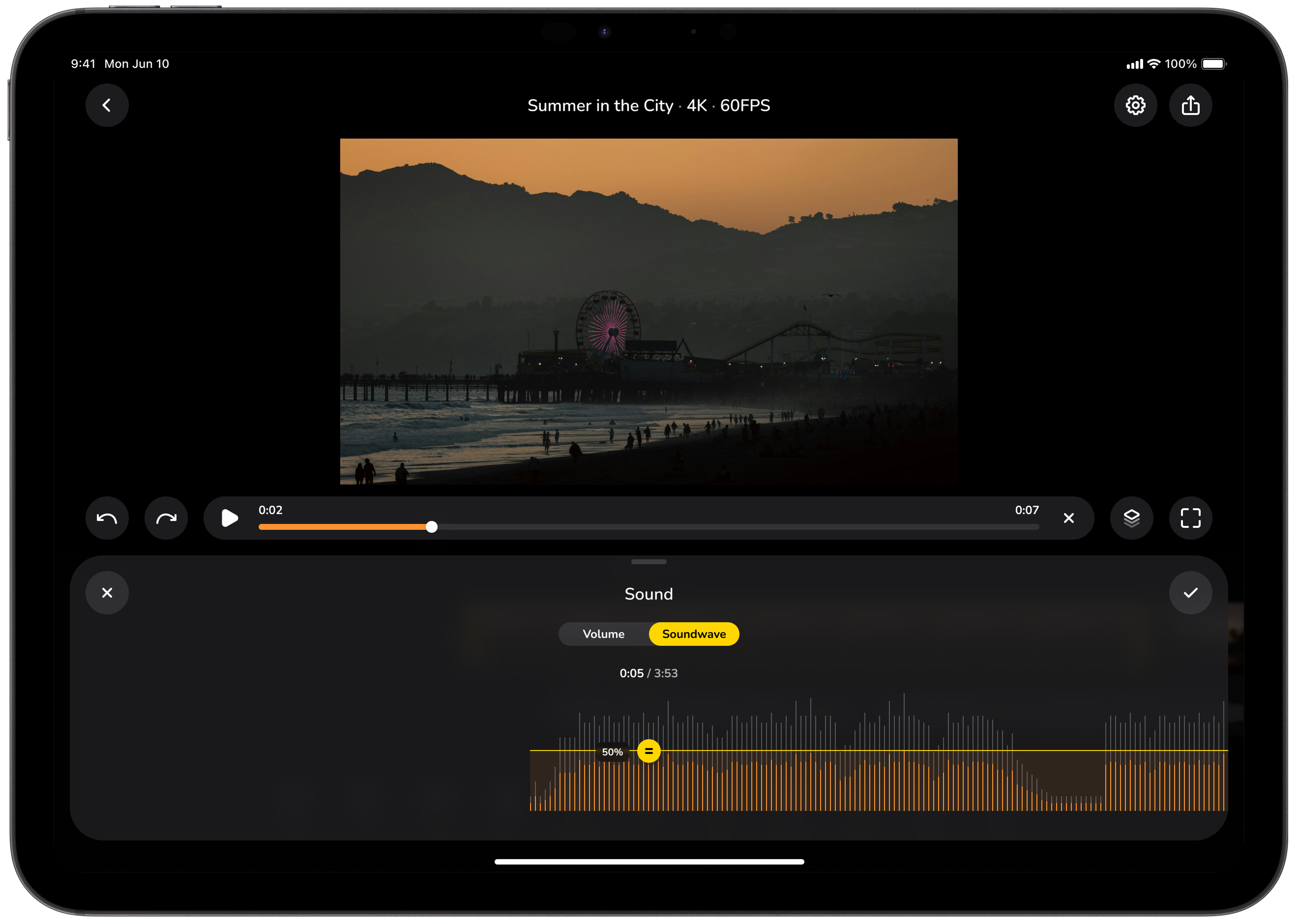 Slide displaying a screenshot of a video editing app for iPadOS
