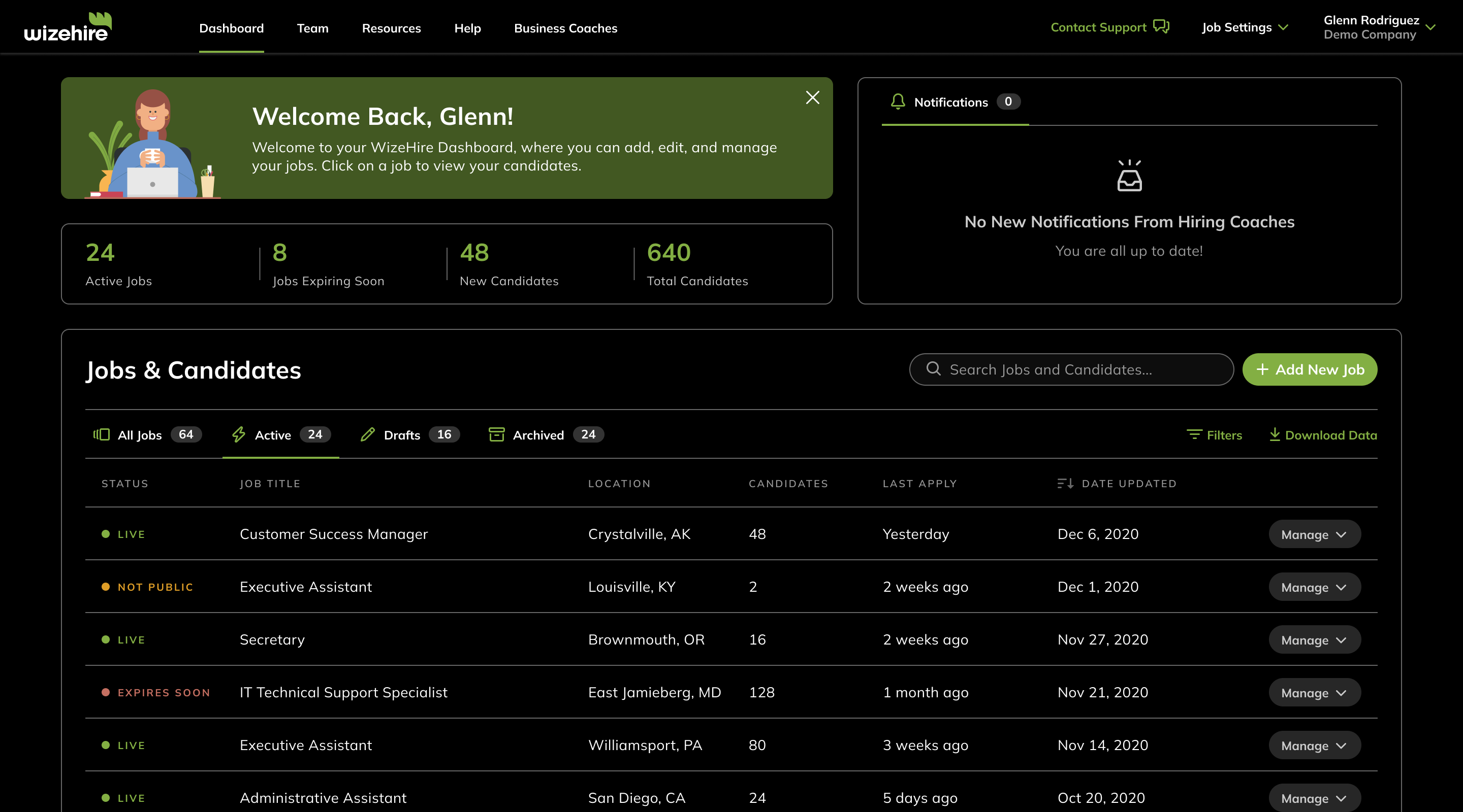 Wizehire recruiter dashboard mockup