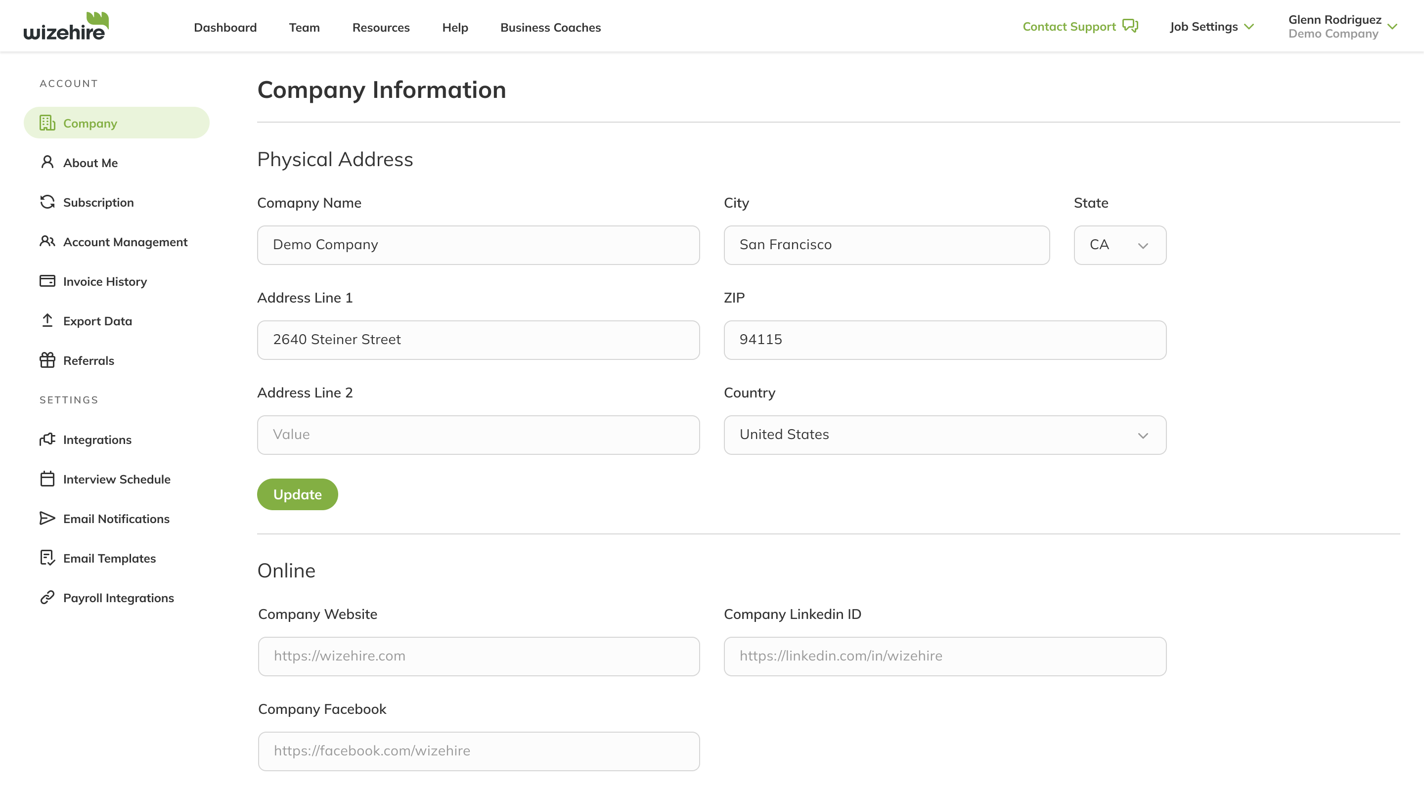Frame of the organization details page used for tesing of the new design system