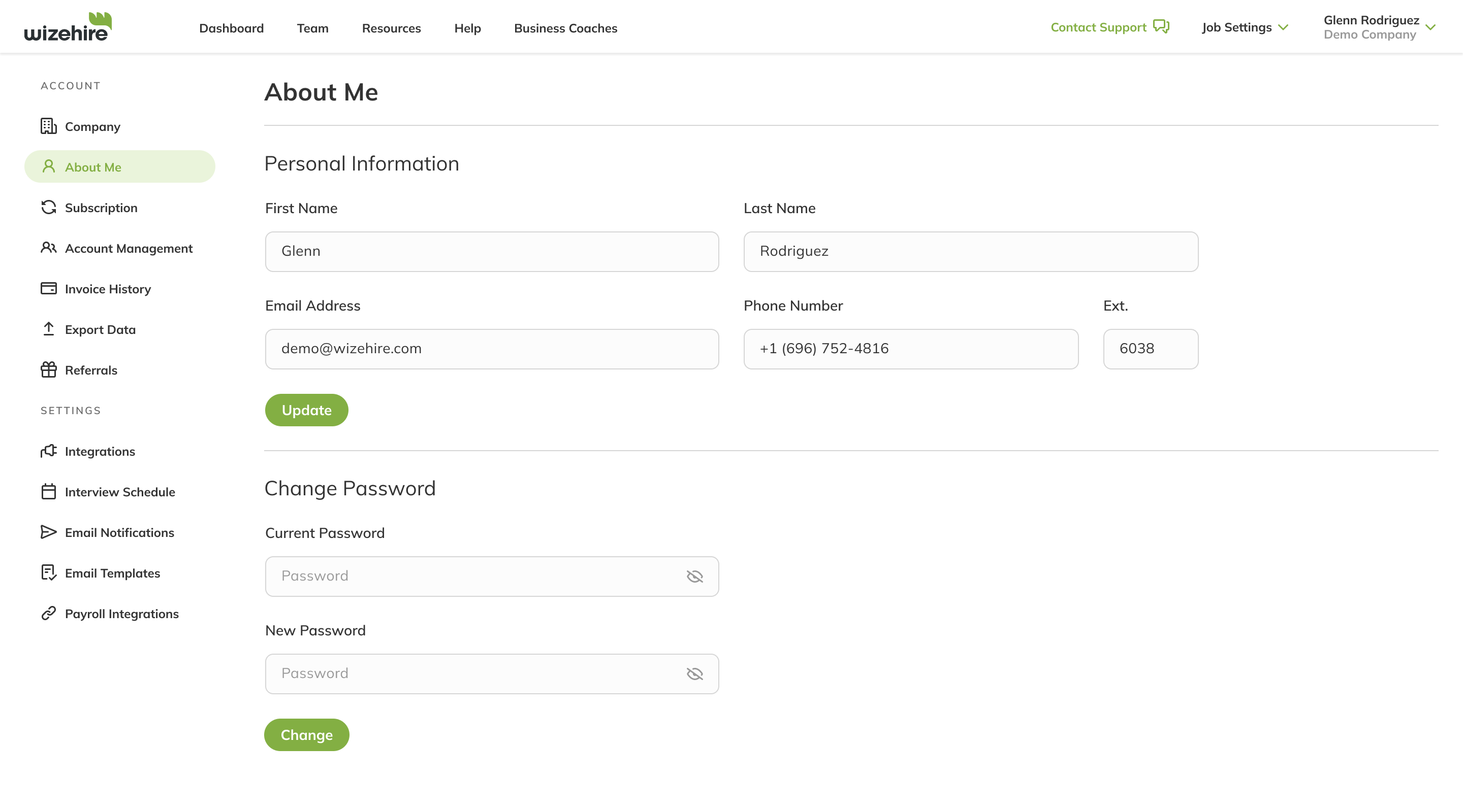 Frame of the user account details page used for of tesing the new design system