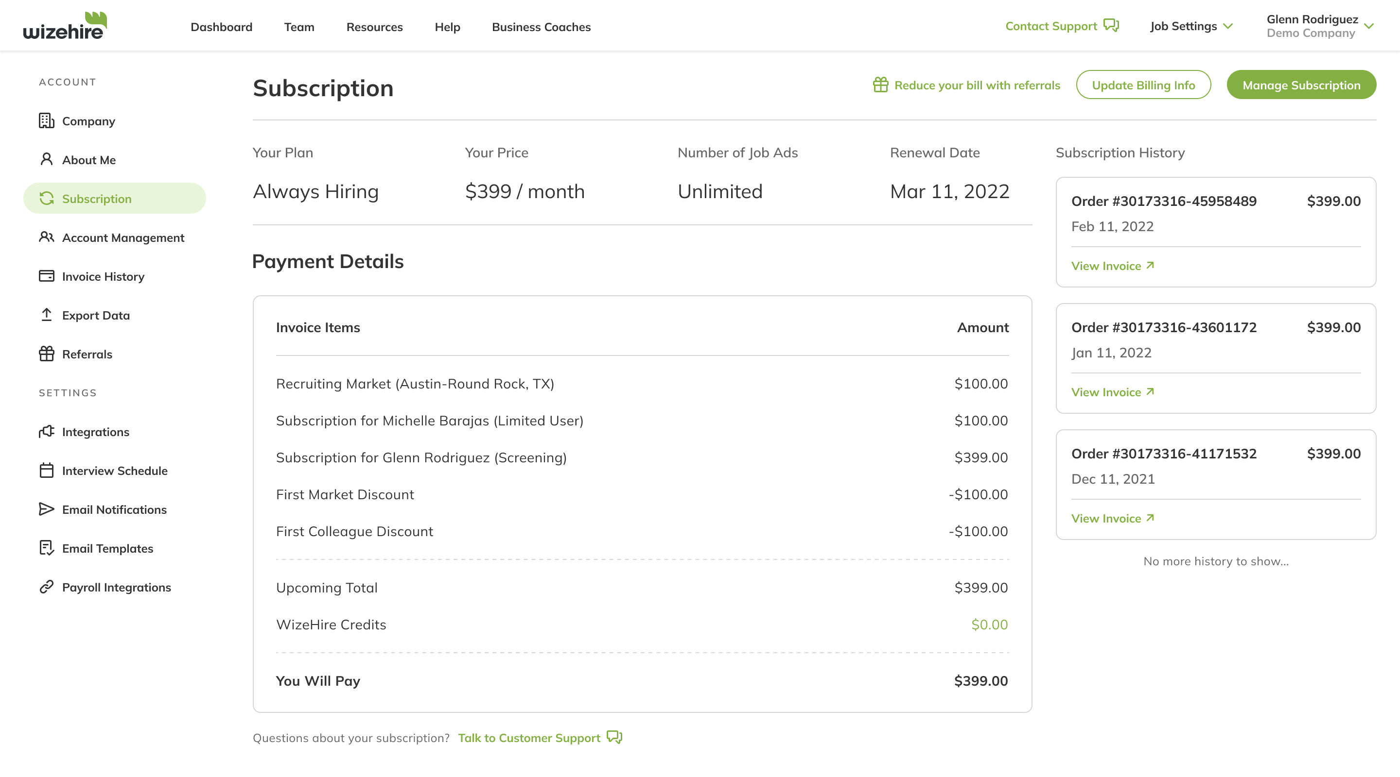 Frame of the subscription page used for tesing of the new design system